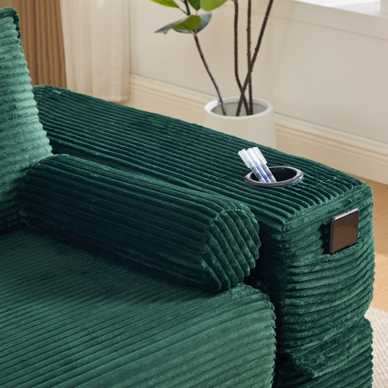 Canapé-lit convertible compact trois places au design minimaliste, Velours côtelé émeraude