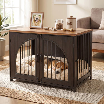 42.5‑Inch Furniture‑Style Dog Crate, Indoor Dog Kennel Equipped With Lockable Arched Door, Reinforced Metal Frame and MDF Panels