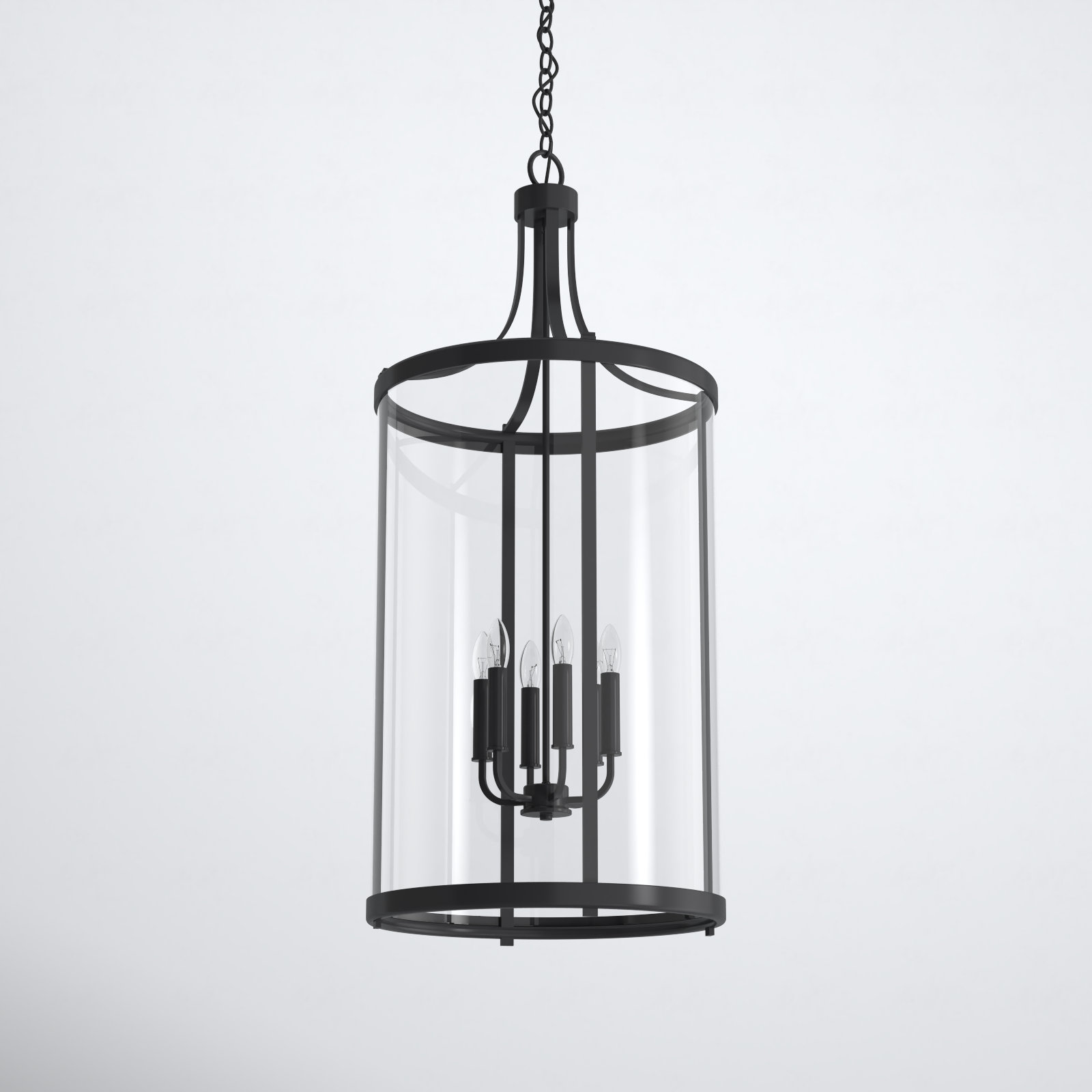 Wayland Dimmable Lantern Chandelier, Black, 6 Lights, 34" H x 16" W x 16" D