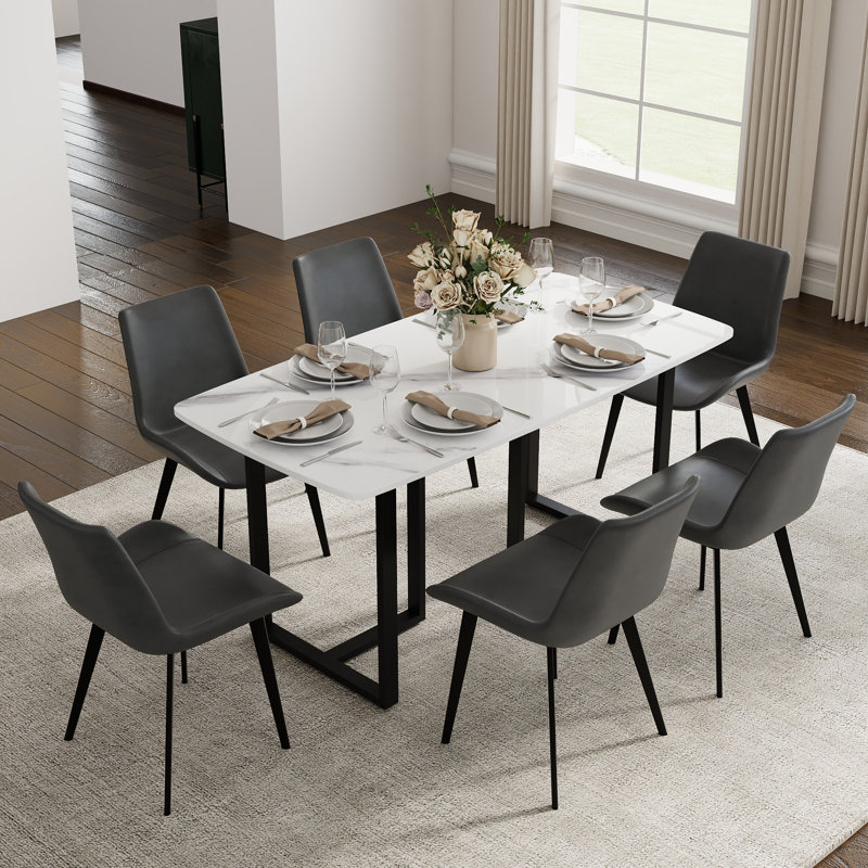 Table de salle à manger Evannie, Noir, Blanc neigeux, H 29,53 po x L 63 po x l 31,5 po