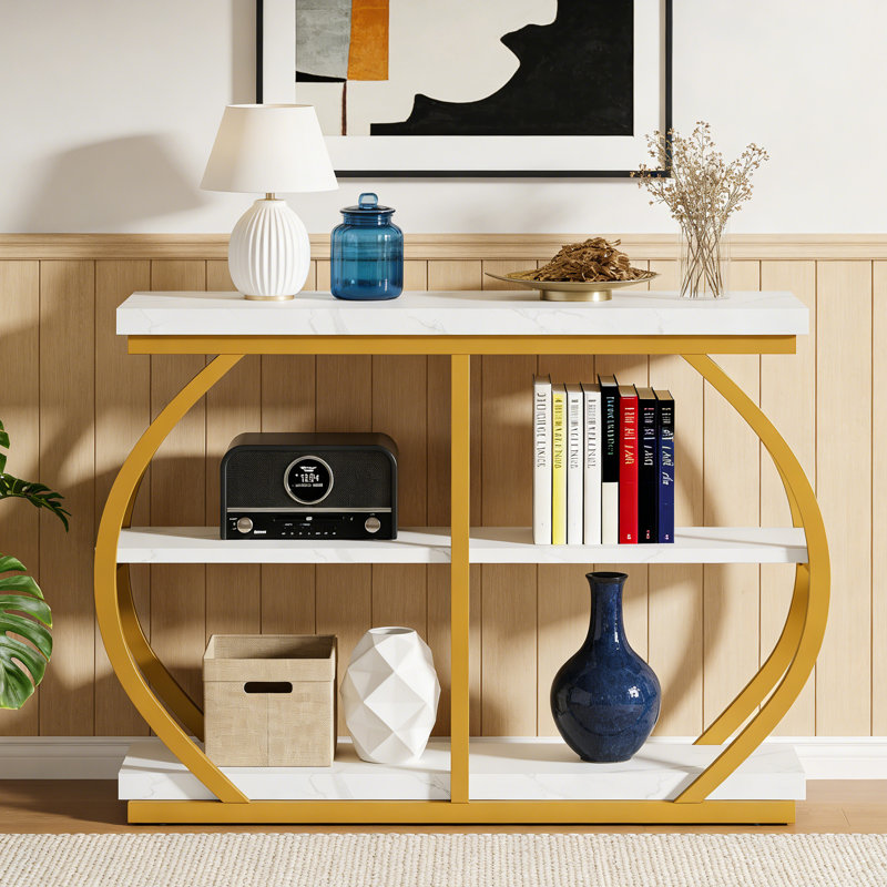 Industrial 3-Tier Console Table, 41.3" Entryway Table, White Gold