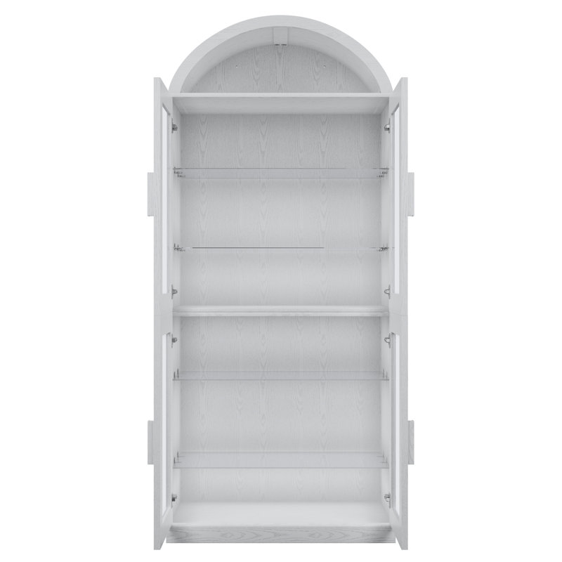  Garde-manger de 62 po de hauteur Zolan avec 4 portes en verre et garde-manger en bois avec 4 tablettes, White