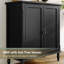 Buffet 34,5 "en placage de bois massif rétro avec tablettes réglables, noir-583868635
