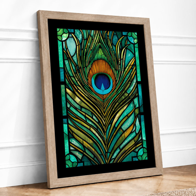 Peacock Feather Panel Art Deco - Framed Print, A1 - 84.1 x 59.4 cm, Oak