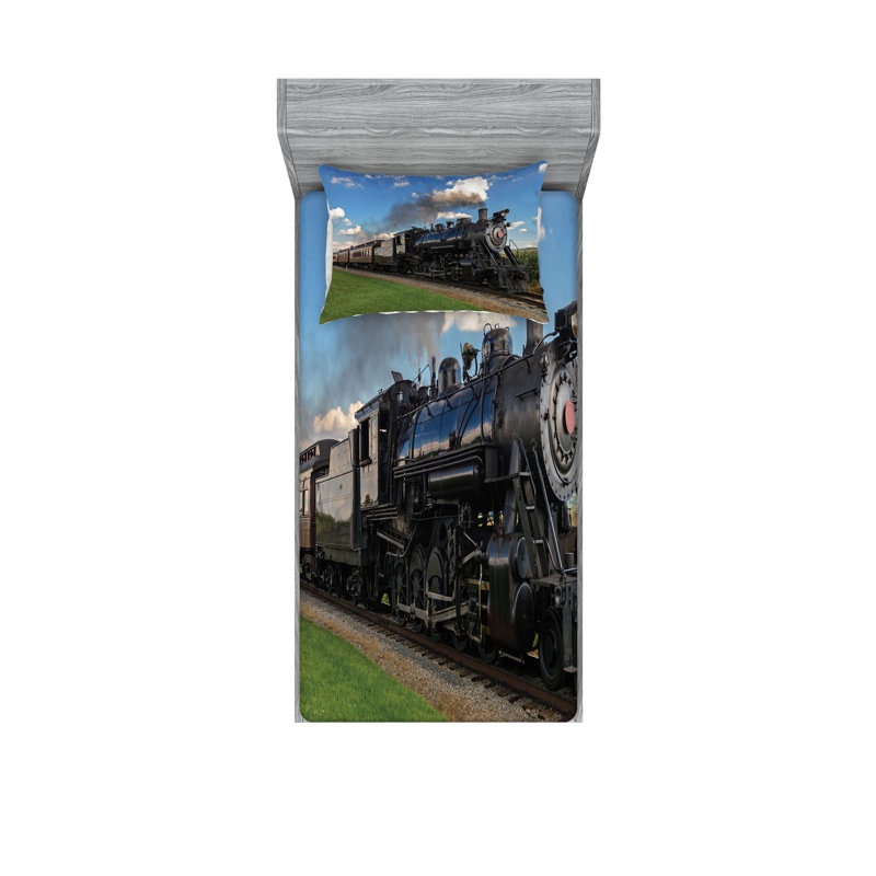Drap-housse et coussin décoratif pour machine à vapeur Ambesonne, bleu, vert, noir