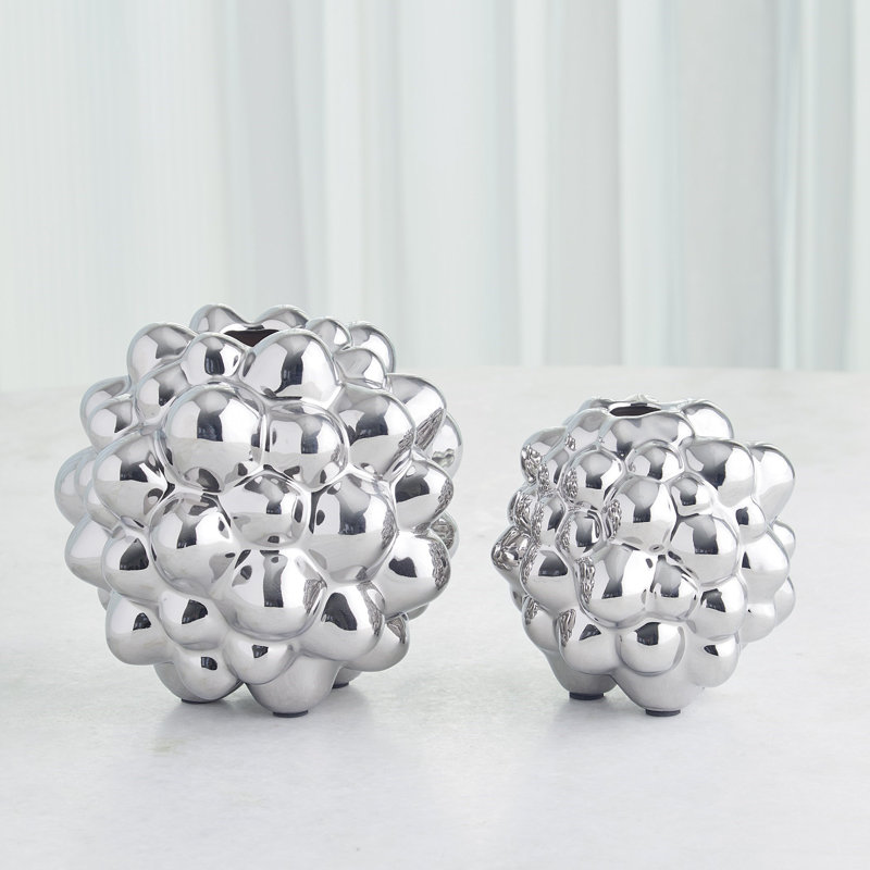 Bubble Vase, 6.75" H x 7" W x 7" D, Bright Silver