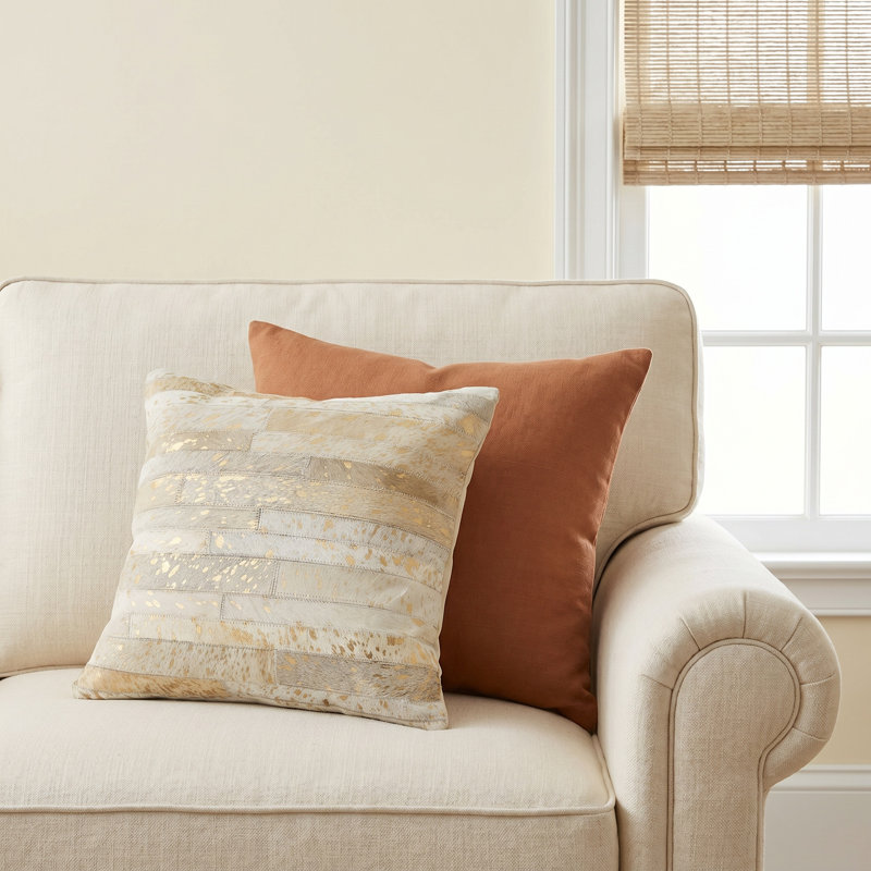 Ilara Leather/Suede Pillow Cover, Ivory/Gold