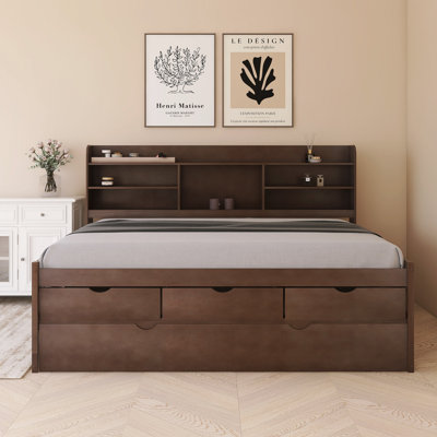 78.70"  X 104.60" Full Size Bed Frame With Built-In Bookshelves