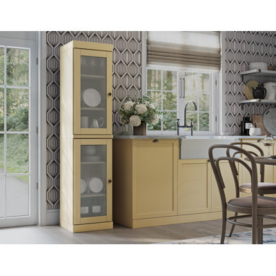 Jaylena 100% Solid Wood 16.5" Pantry Cabinet with Frosted Glass Doors and Adjustable Shelves