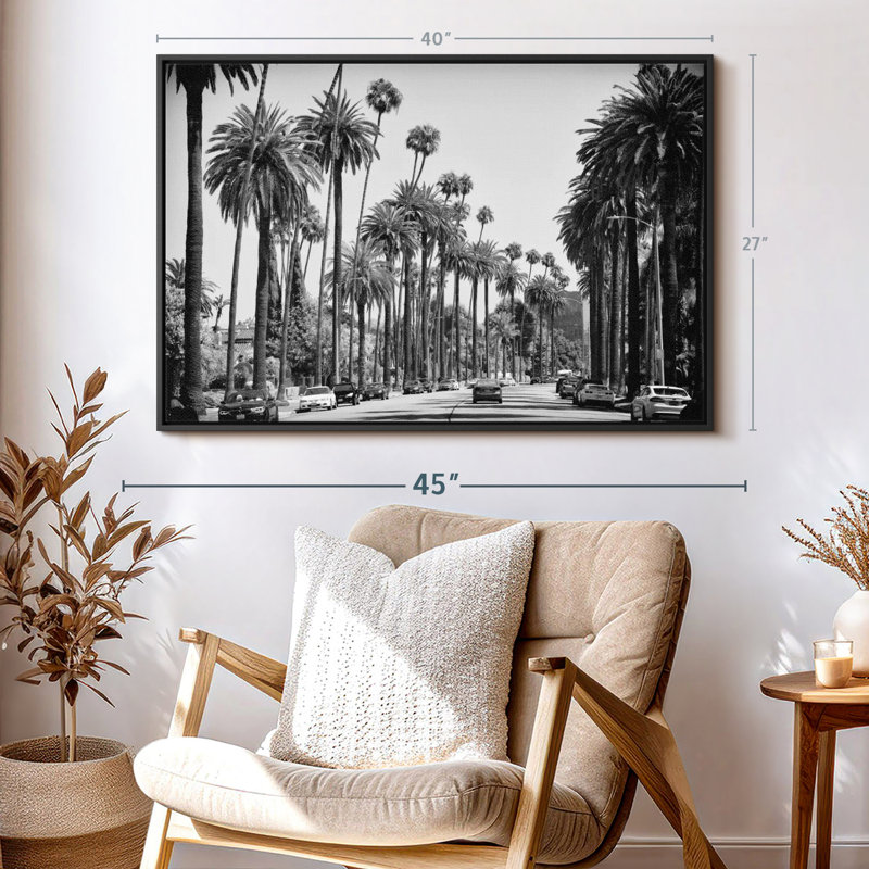 «Black California LA Palm Alley Wall Art», H 27 po x l 40 po