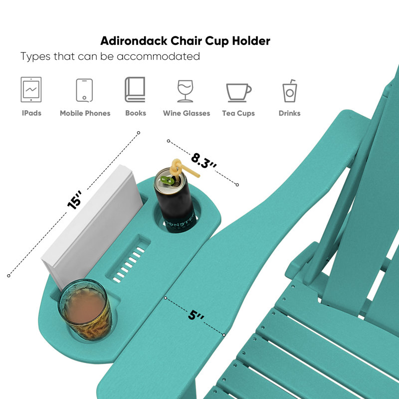  Cheryce HDPE Folding Adirondack Chair With Cup Holder, Lake Blue