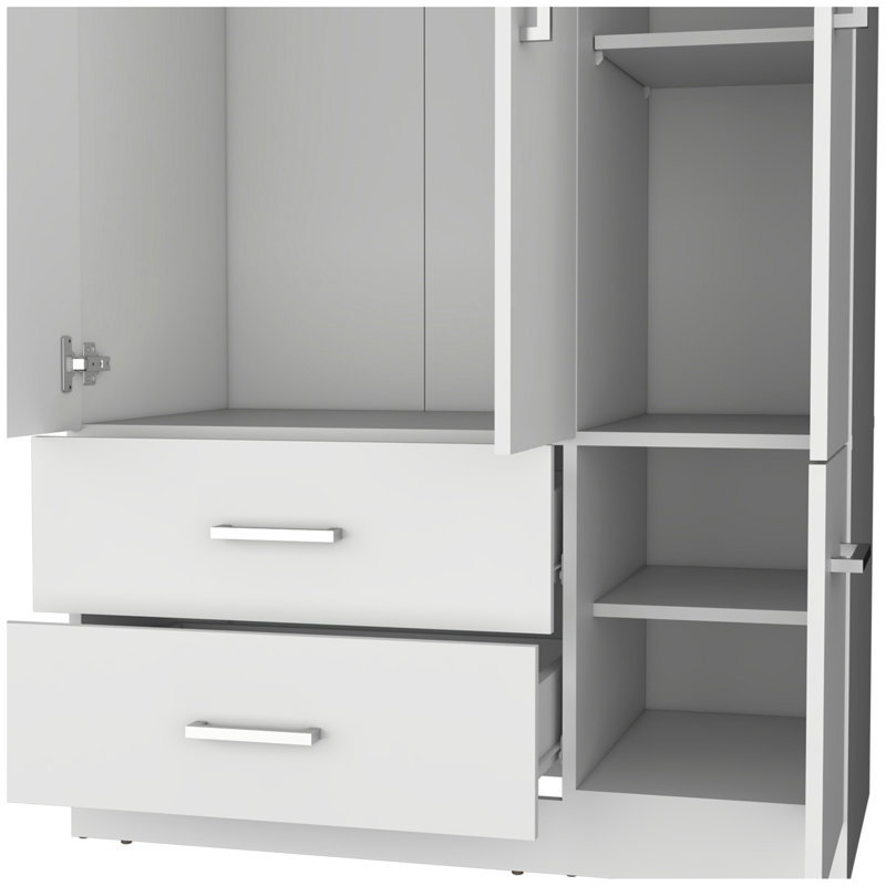 Armoire Douglas en mélamine, deux tiroirs, une tringle et 4 portes., Blanc
