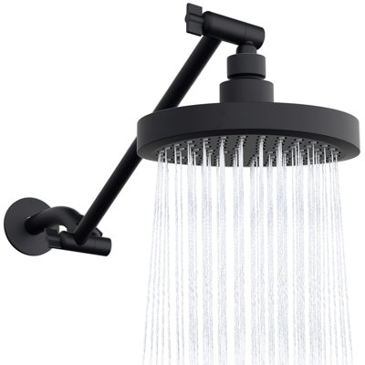 Round Rainfall Shower Head With Adjustable Extension Arm - High Pressure Performance, 1-Min Easy Install (11" Arm) (Fixed Shower Mount Sold Separately)