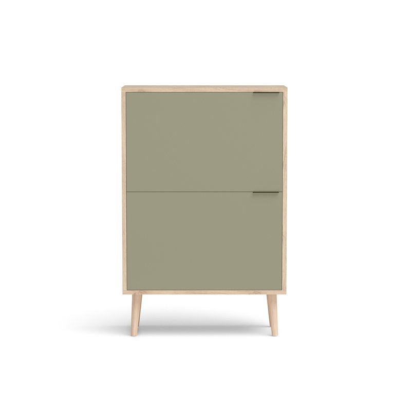 10 Pair Shoe Storage Cabinet, Light Oak/Green