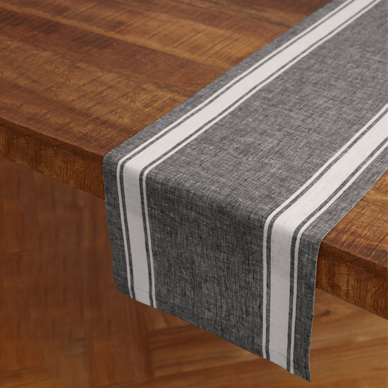 Black and White Farmhouse Stripe Linen Table Runner 14 x 36 Inch