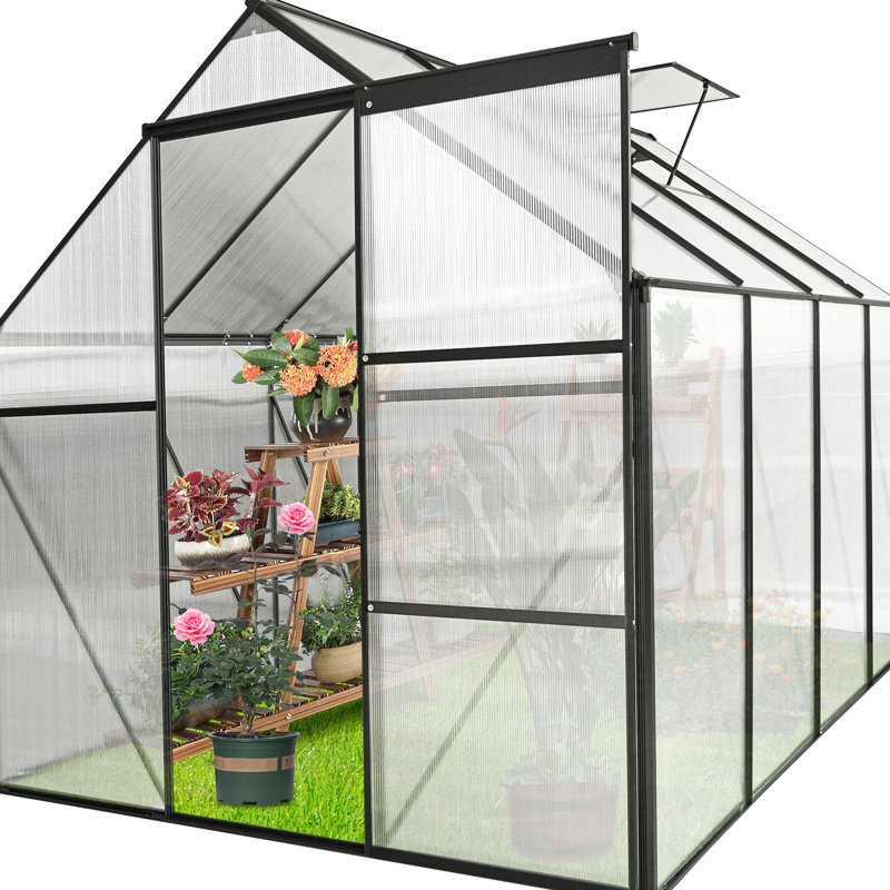 All Season Greenhouse With Frame And Sliding Door 99.49 In. Wide Walk-In For Ample Planting Space, 6.4' H x 6.2' W x 8.2' D