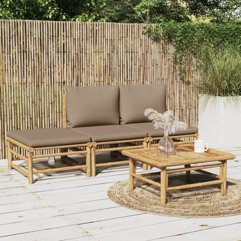 Bamboo 3 - Person Patio Conversation Set with Cushions, Taupe