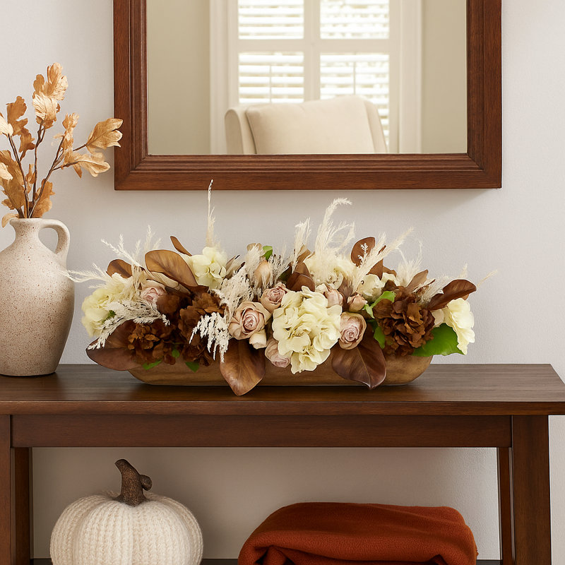 Fall Centerpiece with Hydrangeas, Pampas and Roses