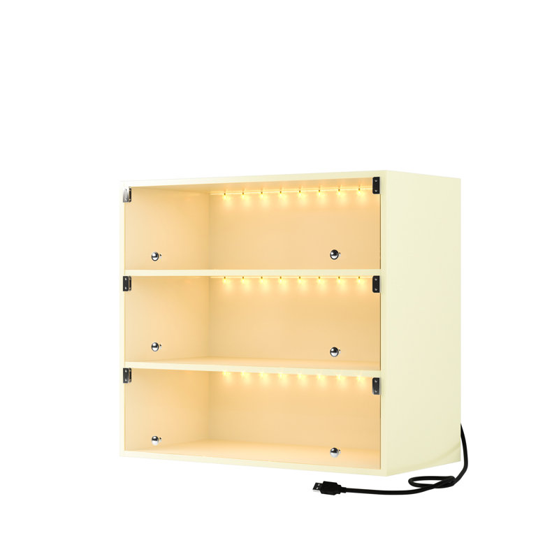 Armoire à chaussures avec éclairage à DEL et panneaux de verre intégrés - 3 niveaux, en bois manufacturé, peut contenir jusqu'à 9 espadrilles