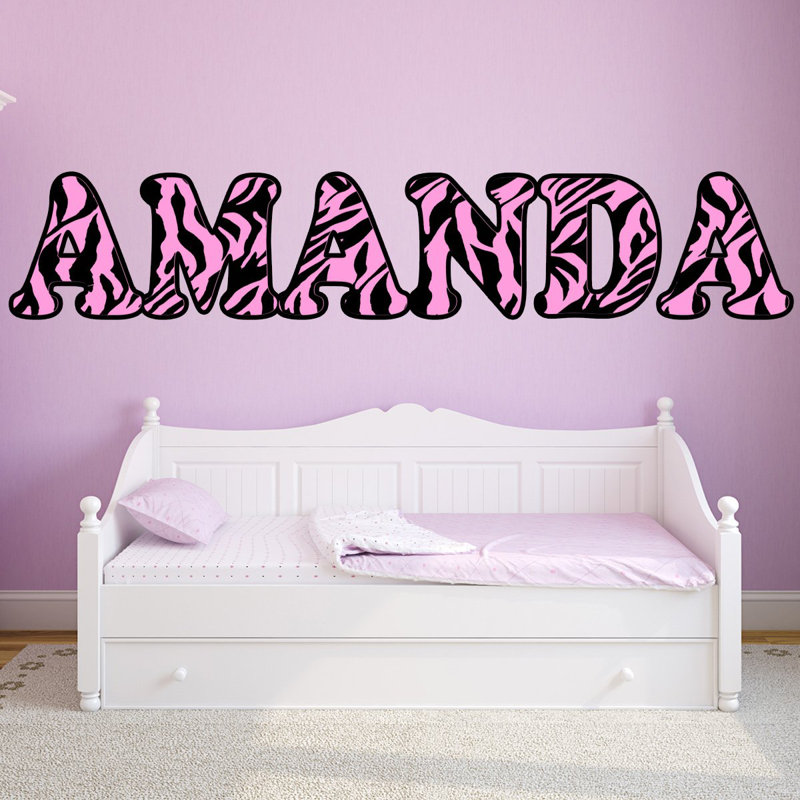 Décalcomanie murale personnalisée zèbre print name Humberto, 8" H x 26" W x 0.01" D, Oui, Rose bonbon