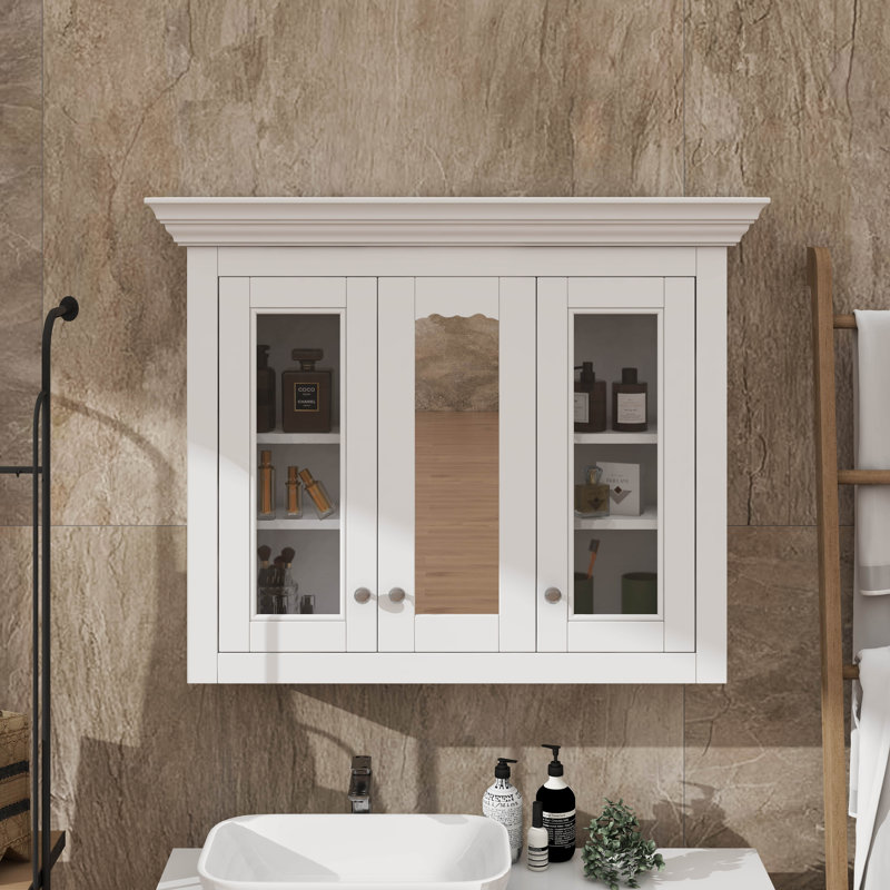 Armoire à pharmacie de 35 po avec miroir, 5 tablettes fermées et réglables, armoire de rangement murale avec portes en verre