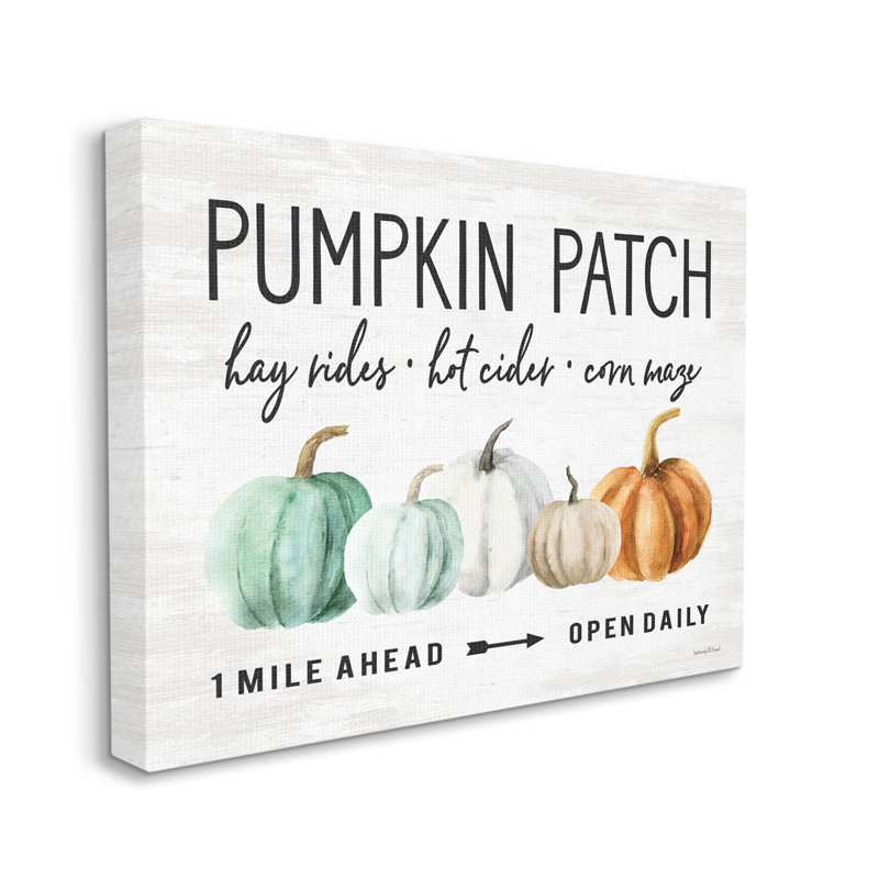 «Pumpkin Patch Farmhouse», automne, orange, gourdes vertes et surdimensionnées, art mural par lettres et lignes, Toile tendue