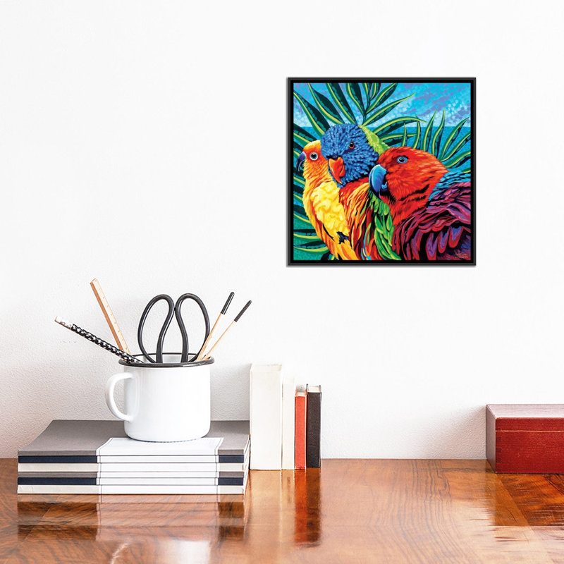 «Birds in Paradise I», reproduction d'impression sur toile tendue, H 26 po x l 26 po x P 1,5 po, Toile avec cadre noir