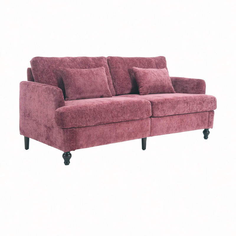 Chenille Fabric Loveseat Sofa, 2-Seat Upholstered Loveseat Sofa Couch For Living Room,Brown Wood Feet Sofa For Bedroom, Reading (Chenille)