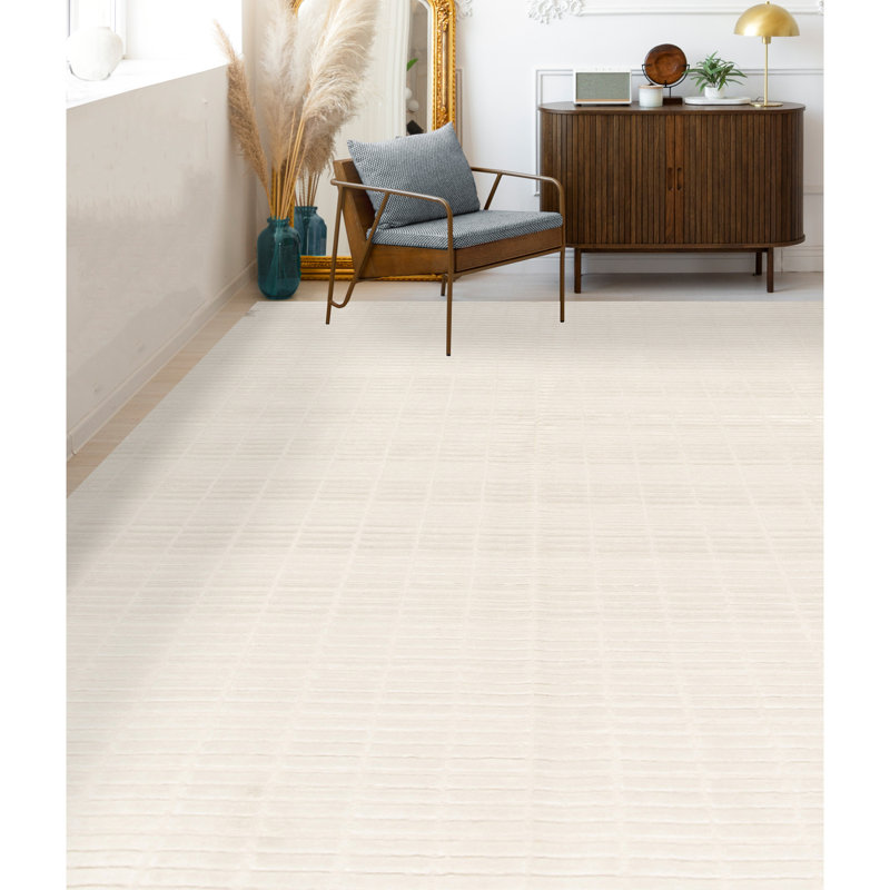 Striped Area Rug in Ivory, Rectangle 6' x 7'9"