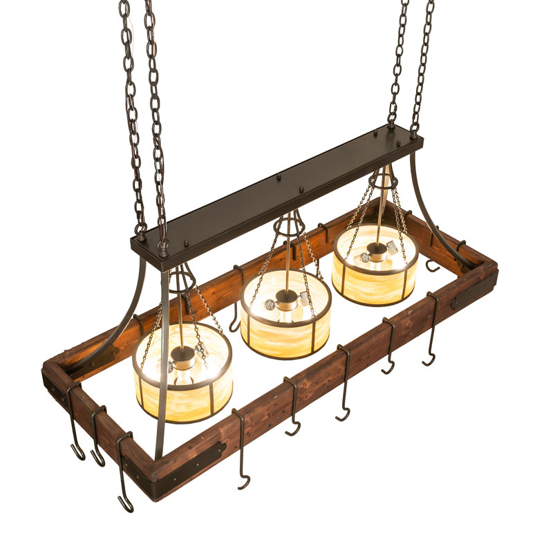 60" Long Steamboat 3 Light Pot Rack