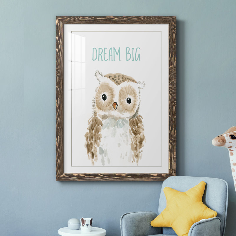 Dream Big Owl - cadre photo, H 31,5 po x l 23,5 po x P 1,5 po, Toile avec cadre en noyer