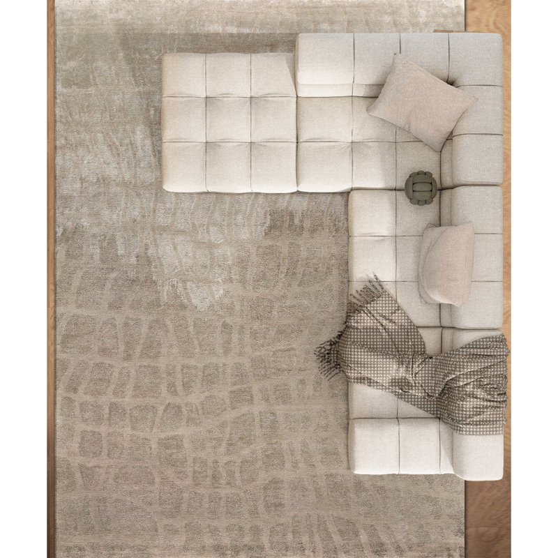Hand Knotted Geometric Area Rug in Brown, Rectangle 9' x 12'