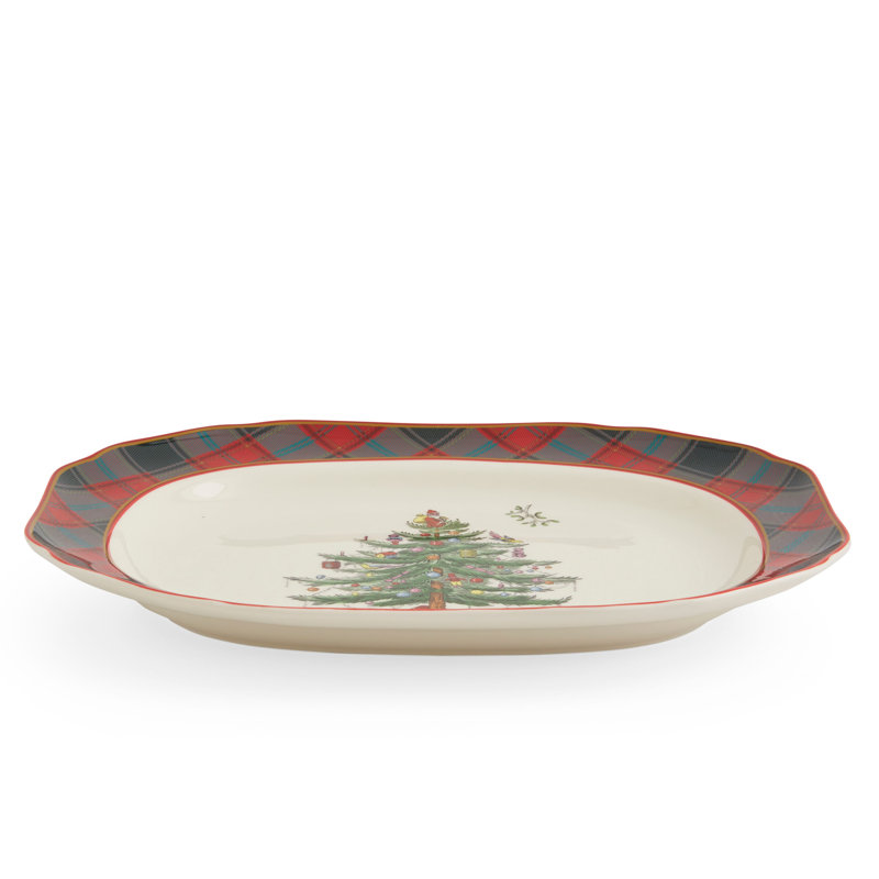 Spode Christmas Tree Tartan Rectangular Platter 14"