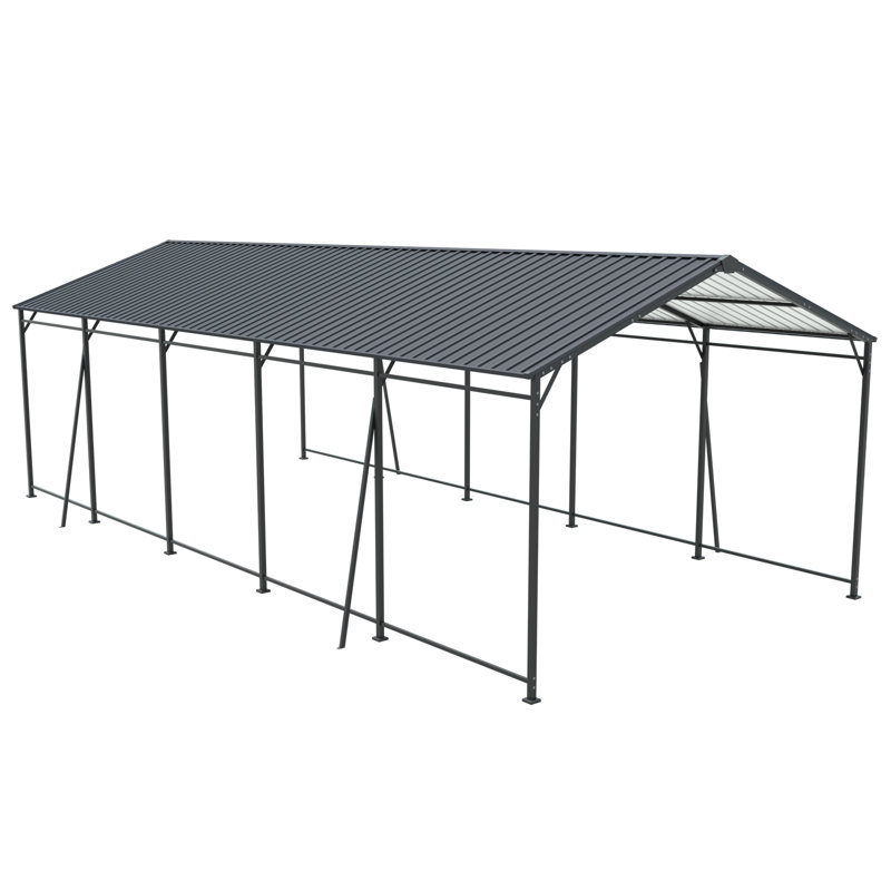 Heavy Duty Metal Carport With Galvanized Steel Roof & Frame - Weatherproof Outdoor Garage Shelter For Cars, Trucks, Boats, Tractors | Multiple Sizes Available | Gray Finish
