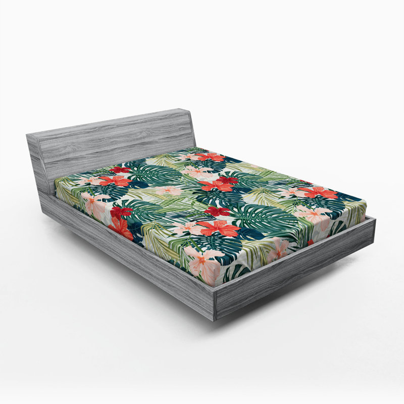Microfiber Floral Fitted Sheet, Full Fitted Sheet, Red/Green Floral 9
