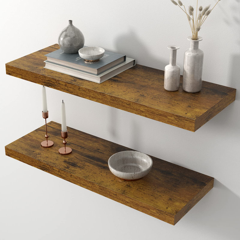 Tablettes flottantes en bois manufacturé Elbur, Brun rustique, H 1,5 po x l 23,6 po x P 6,7 po