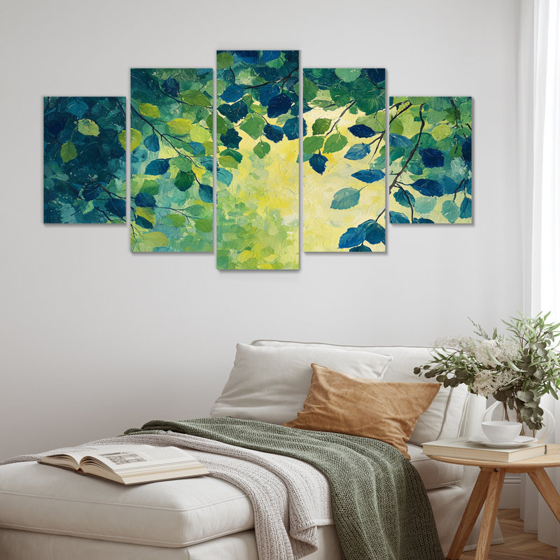 Feuilles vertes et bleues Foret Tranquility I - and - Art mural traditionnel pour salon Diamond