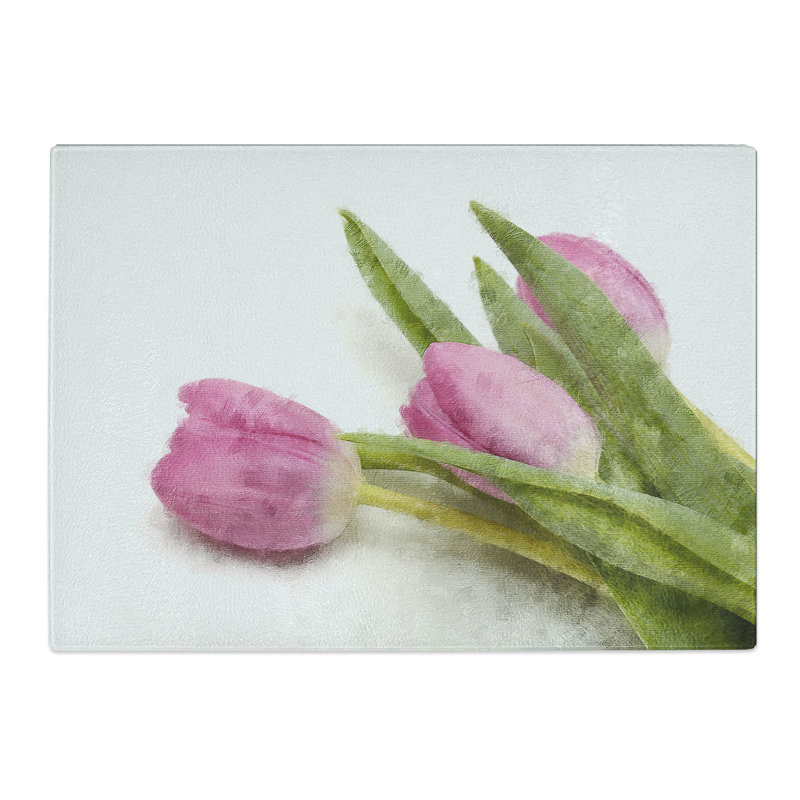 Tempered Glass Lilac Tulip Flowers Chopping Board, 20 cm x 28.5 cm