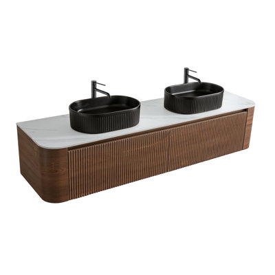 Meuble-lavabo mural de 72 pouces avec lavabo double ovale noir à rayures et tiroirs de rangement