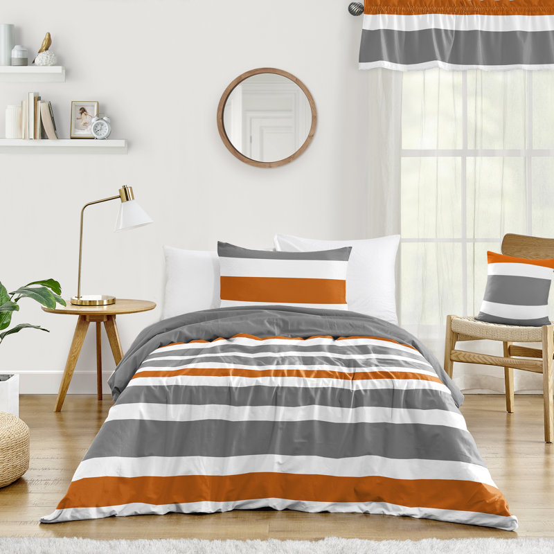 Stripe Comforter Set, Gray/Orange, Twin Comforter + 3 Additional Pieces