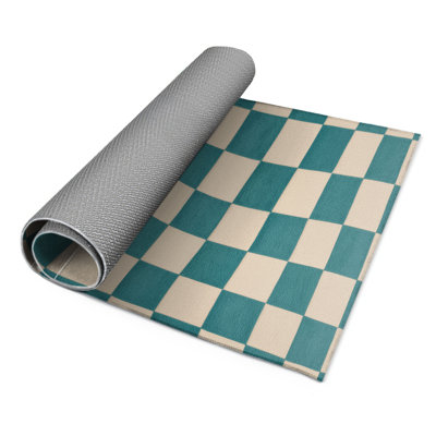Tapis d'intérieur et d'extérieur à carreaux beige