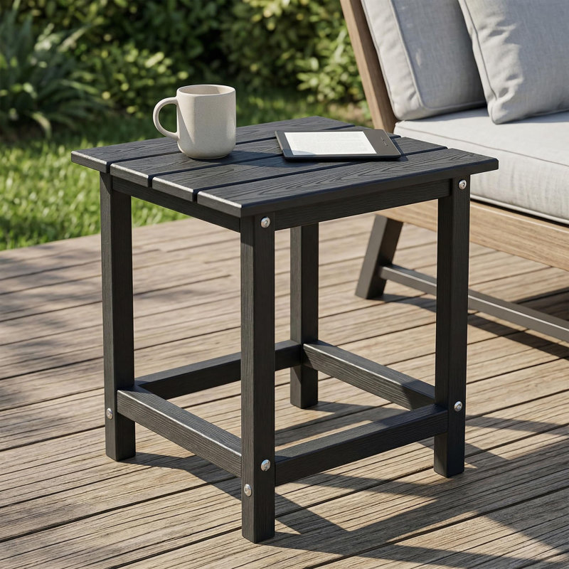 Table d'appoint d'extérieur carrée, table de bout de patio Adirondack, table d'appoint en PEHD résistante aux intempéries, facile d'entretien, noir
