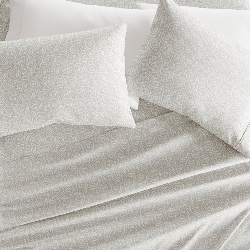Twin Light Gray Floral Organic Microfiber Sheet Set