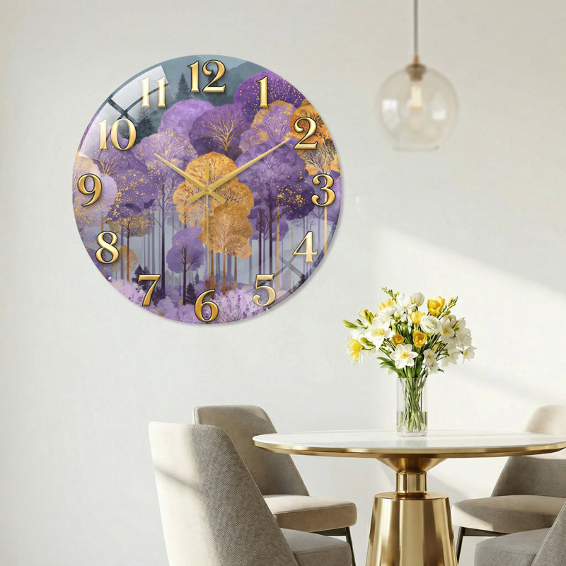 Horloge murale décorative mauve en bois mauve forêt moderne, 40 x 40 cm (15,7 x 15,7 pouces)