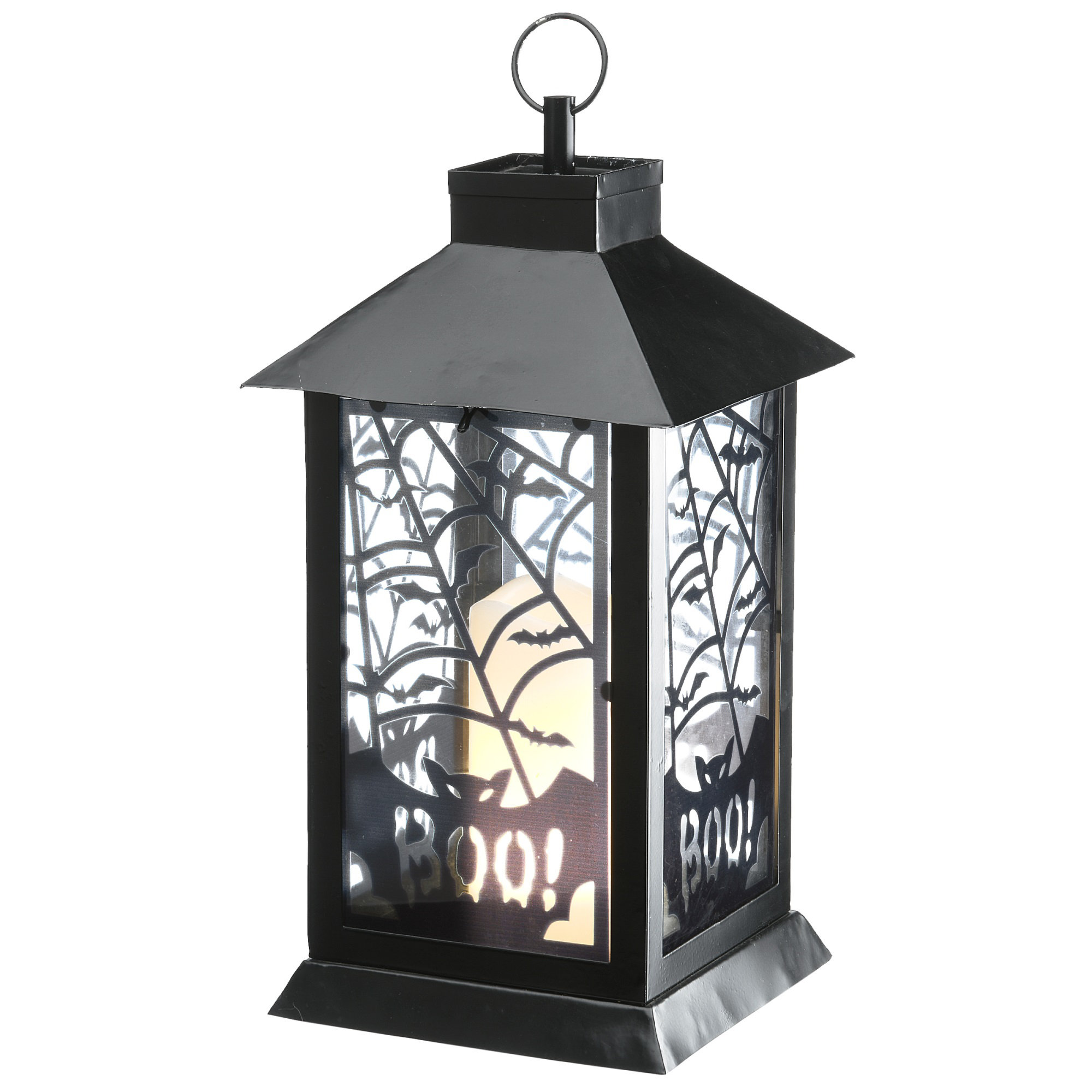 Battery Operated Metal Lantern with LED Candle - Crisscross