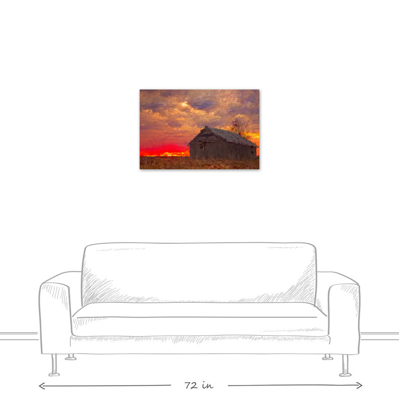 Reproduction d’art sur toile tendue Barn Sunset