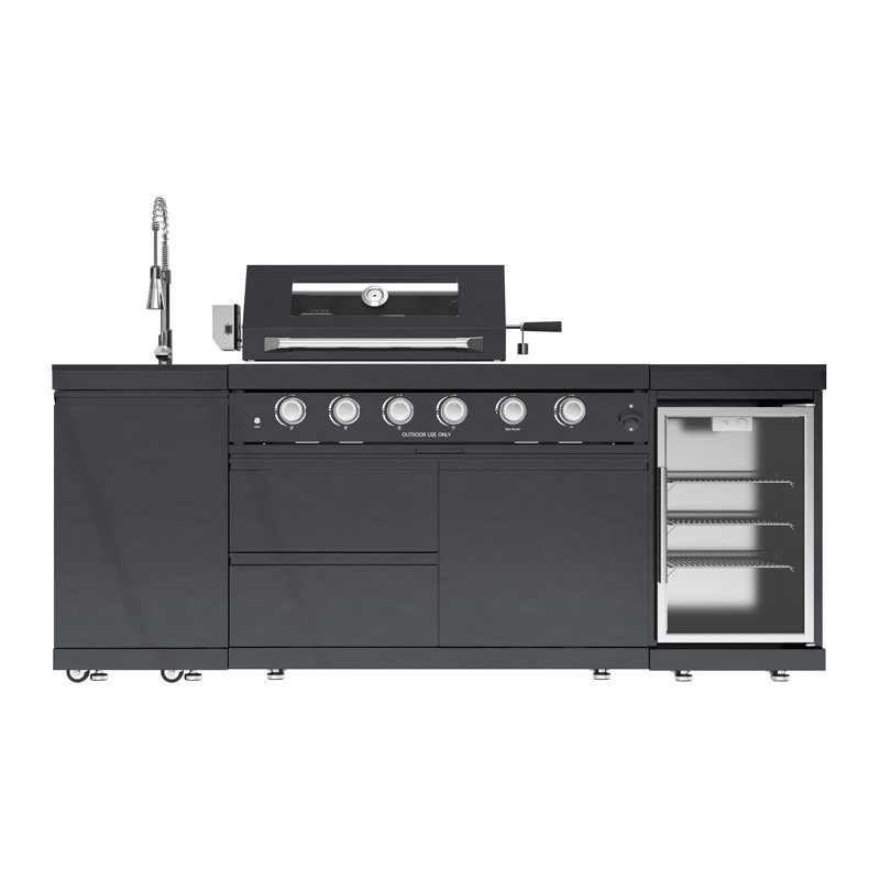 46" 4-Burner Gas Grill Outdoor Kitchen with Fridge, Rotisserie & Granite Counter