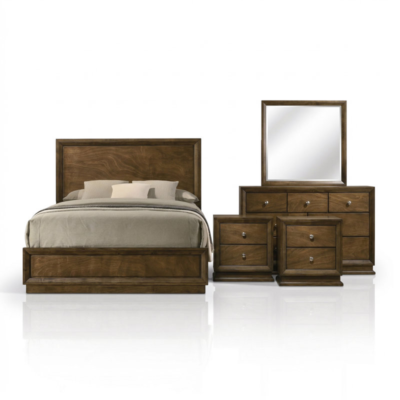 Hardeman 5-Piece Panel Bedroom Set, King, 5 Pcs: Bed, 2 Nightstand, Dresser, Mirror