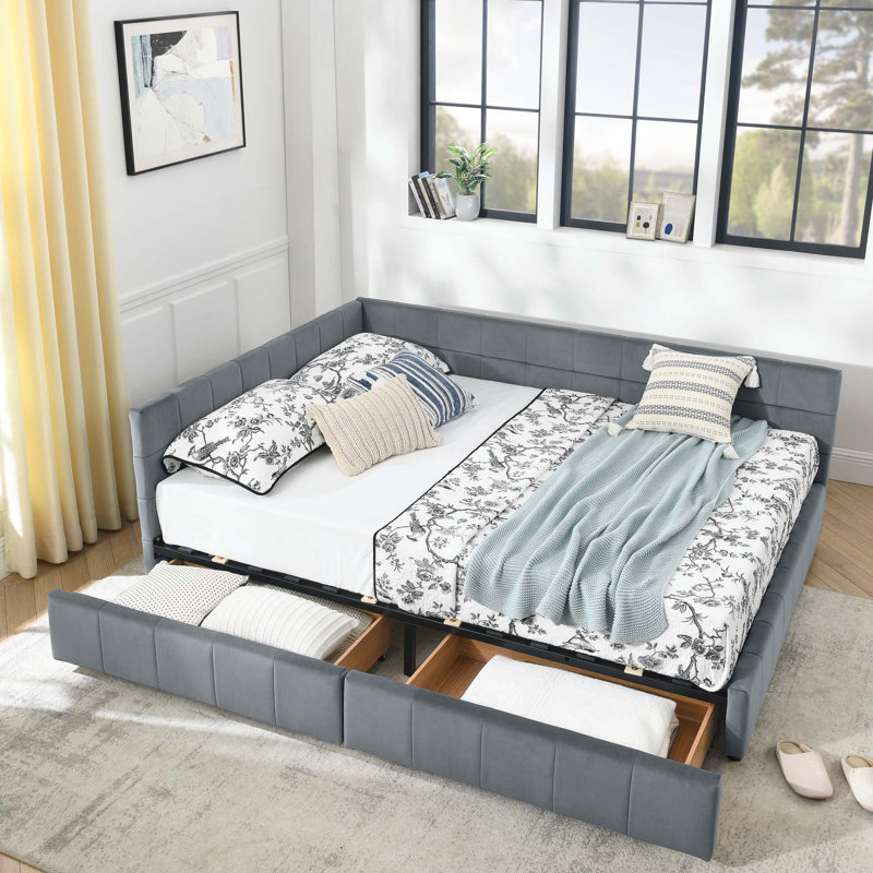 Storage Upholstered Tufted Bed Frame, Gray