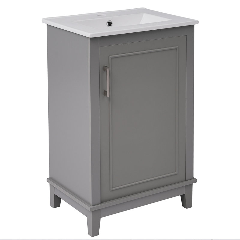 [Viedo] Petite armoire de meuble-lavabo moderne de 20 pouces avec lavabo en céramique - 20 * 15,5 * 33,3 pouces, rangement spacieux, 1 porte à fermeture en douceur